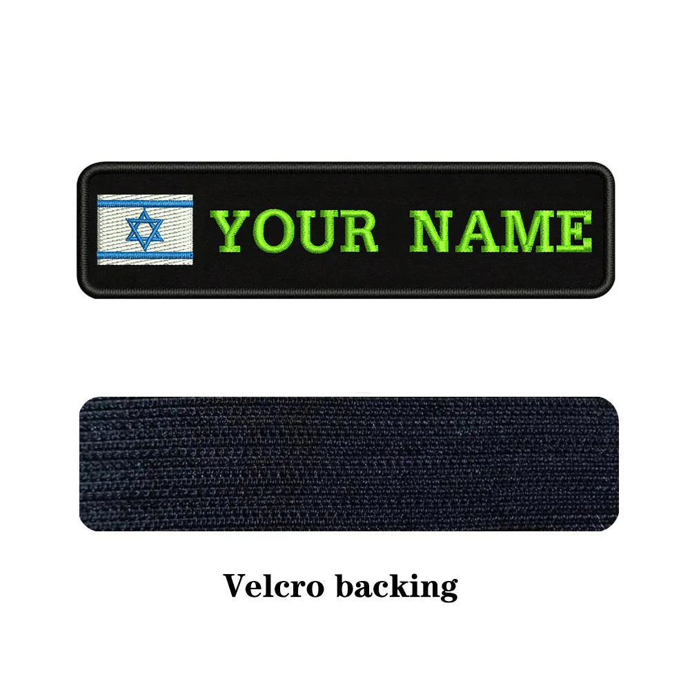 light green-Velcro На заказ Вышивка Флаг Израиль имя заплатка с текстом 10 см* 2,5 см значок Утюг на или липучке Подложка для одежды брюки рюкзак шляпа - Цвет: light green-Velcro