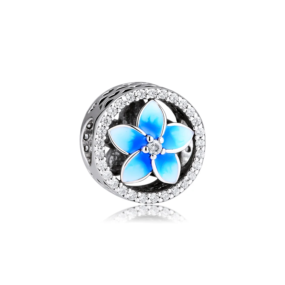 

DIY Fits for CKK Charms Bracelets Floral Beads with Pale Blue Enamel & CZ 100% 925 Sterling-Silver-Jewelry Free Shipping