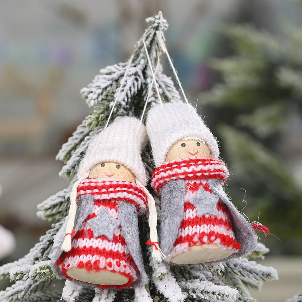 Cute Knitted Pendant Doll New Year Wooden Christmas Tree Decorations for Home Ornaments Gift | Дом и сад