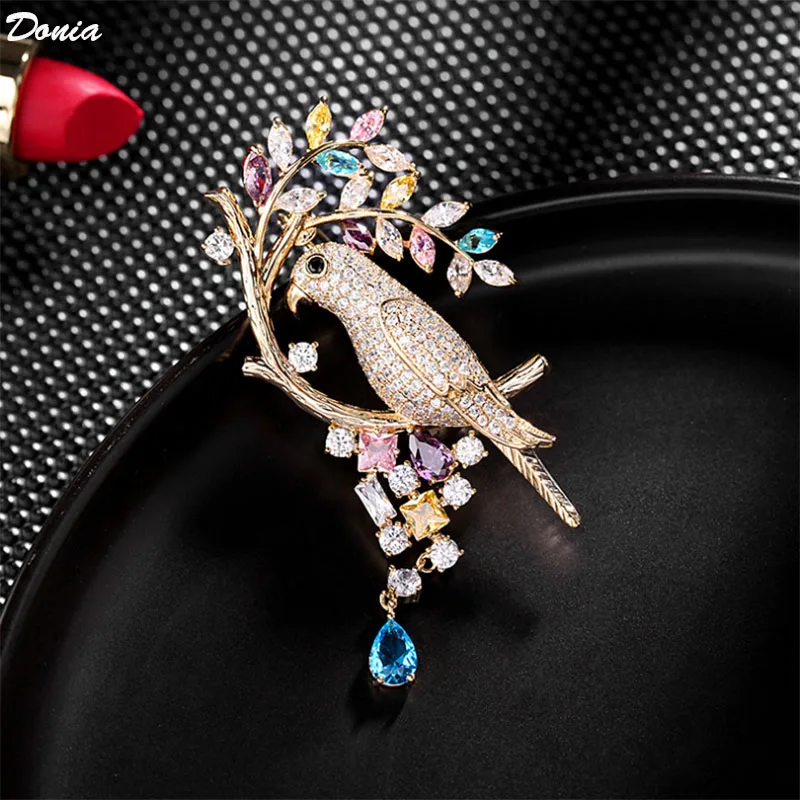 

Donia Jewelry Fashion corsage color AAA zircon bird tassel pin coat luxury accessories personality animal brooch