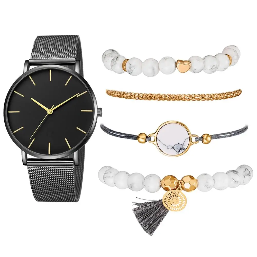As Show Watch Set Новые Модные Элегантные женские часы, 5 шт. в наборе, браслет, кварцевый механизм, простые, водонепроницаемые, розовое золото, сетка, женские часы, Relogio Feminino - Цвет: As Show Watch Set