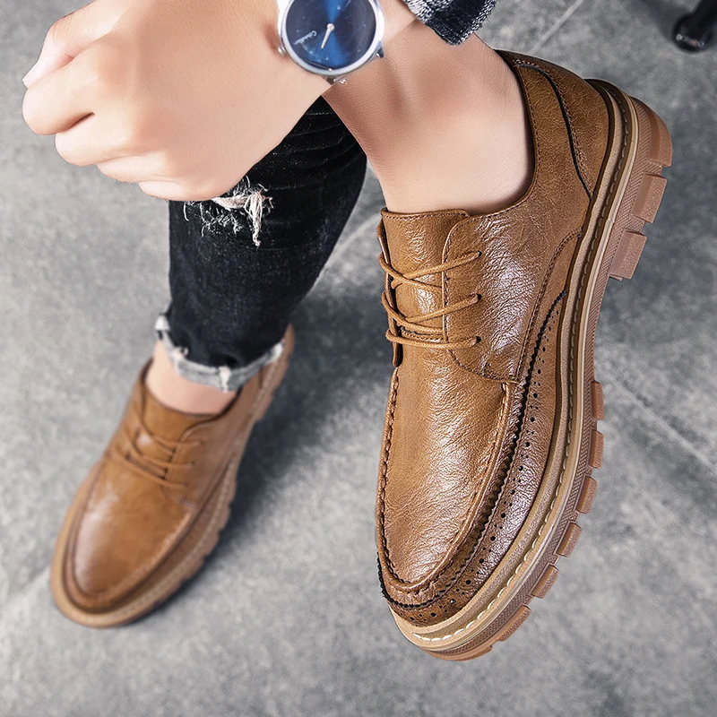 Мужская обувь повседневная мужская кожаная на шнуровке в британском стиле