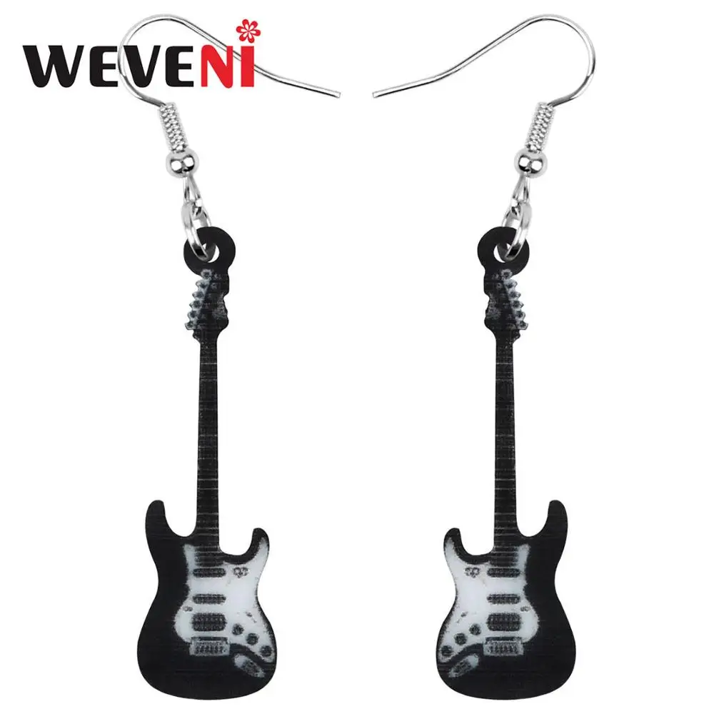 WEVENI Acrylic Anime Black Guitar Earrings Drop Dangle Jewelry For Women Girls Teens Kids Charms Party Gift Decoration Accessory | Украшения