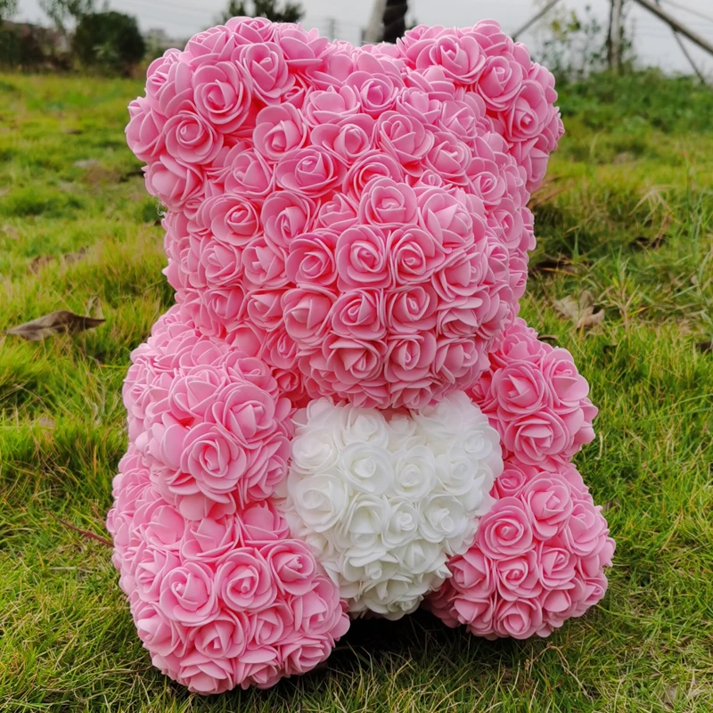 40 см Мишка Тедди Роза с сердцем Красный цветок искусственные украшения Подарки