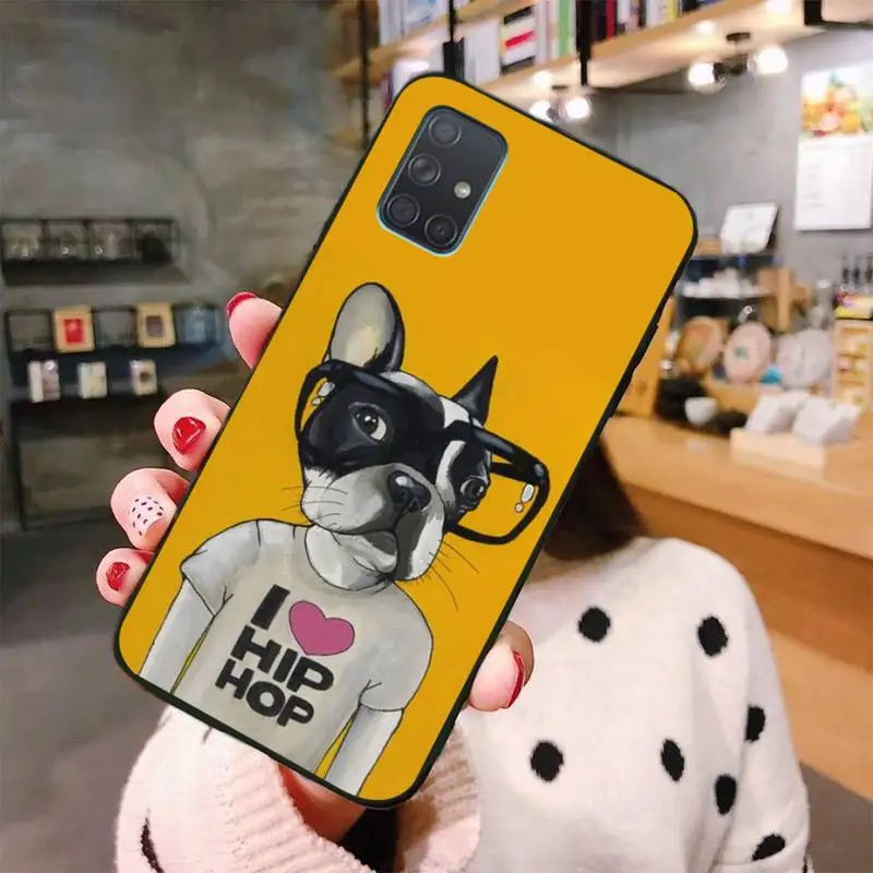 PENGHUWAN CUT Cartoon French Bulldog Black Soft Rubber Phone Cover For Samsung A10 A20 A30 A40 A50 A70 A80 A71 A51 A6 A8 2018 | Мобильные