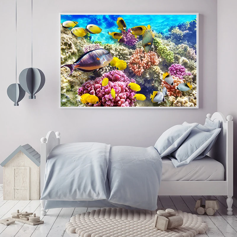

Подводный мир животные кораллы рыба океан настенные картины для гостиной в скандинавском стиле с белым покрытием бумажный постер декор для...