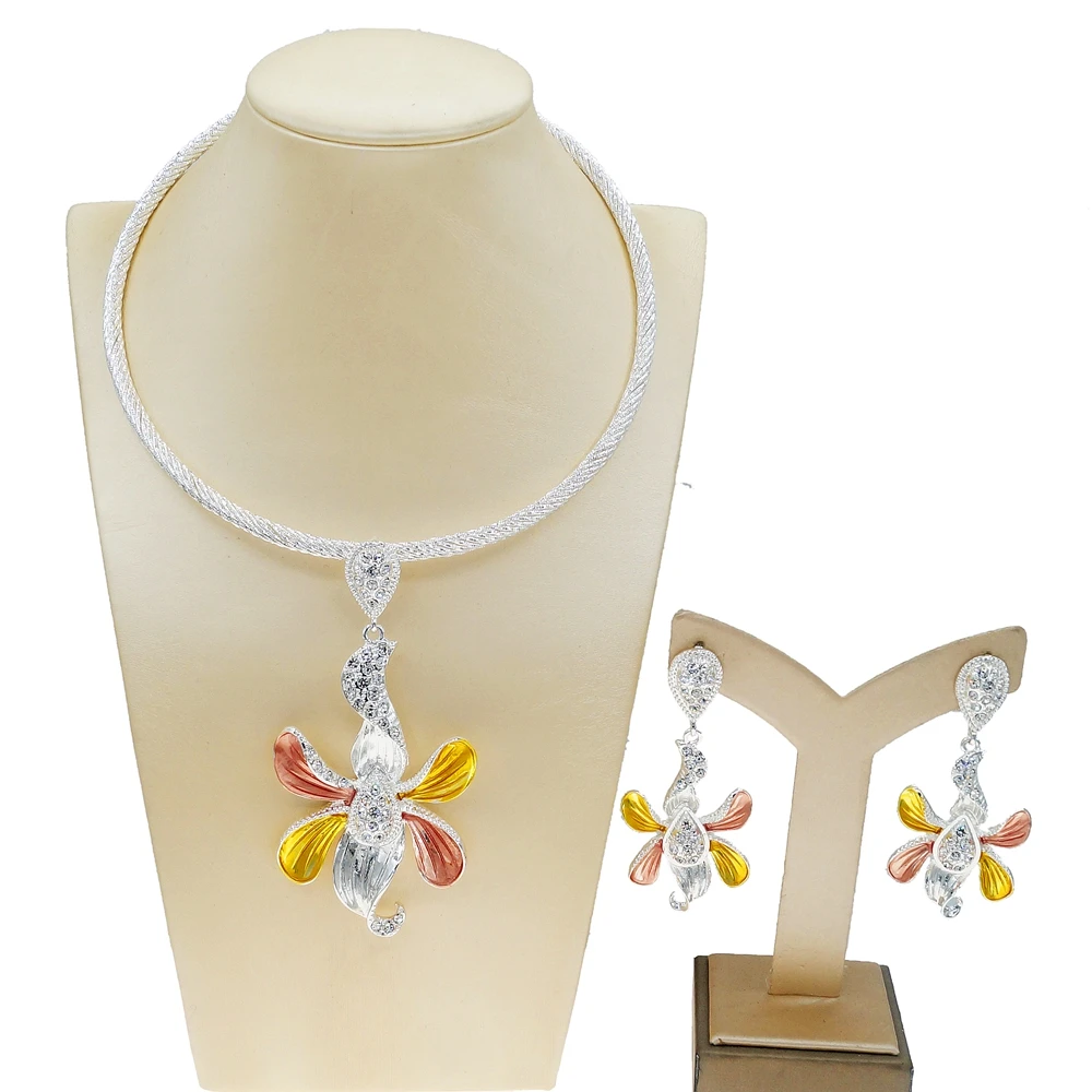 

Yulaili Fashion Wedding Jewelry Sets Bridal Flower Rhinestone Choker Necklace Earrings for Woman Gift Wholesale Free Shipping