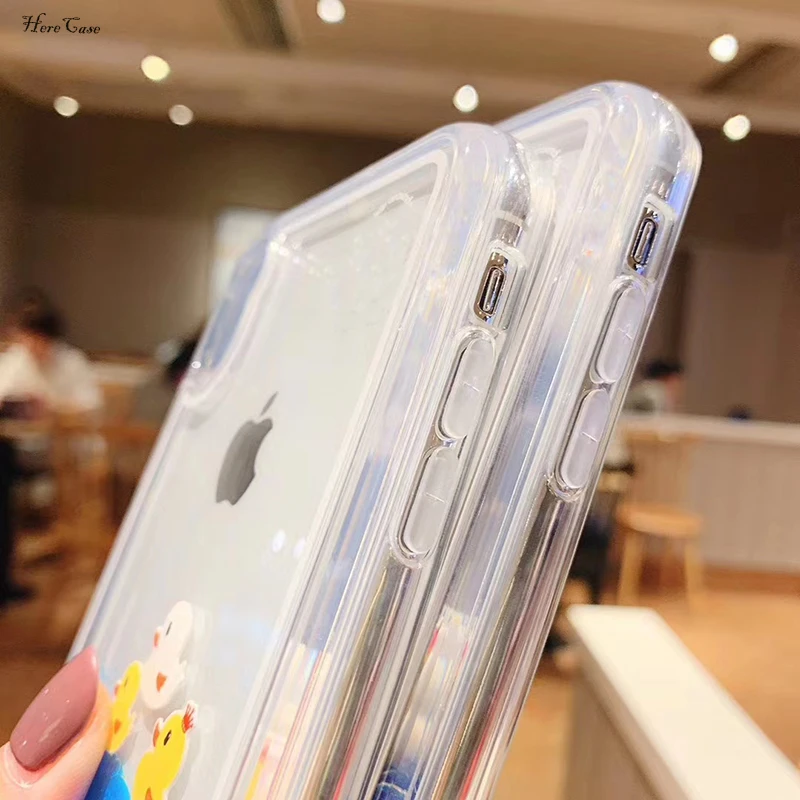 Luxury Cartoon 3D Swimming Duck For iPhone 12 11 13 Pro Max XS Animal Dynamic Liquid Quicksand Cover For iPhone 6S 7 8 Plus Case