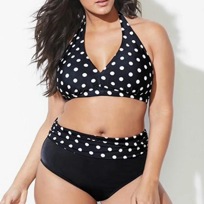 Бикини размера плюс для девушек женщин черный сексуальный Черный и белый горошек