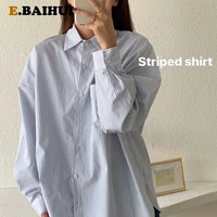 ebaihui blue striped shirts preppy ofiice laies tops women fashion long sleeve autumn blouses casual vintage button shirts