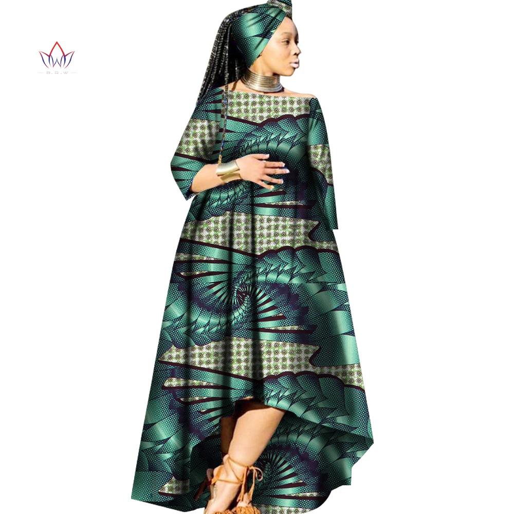 

2021 african bazin dresses for women african slash neck Loose dresses for ladies african clothing wax dashiki fabric BRW WY2237