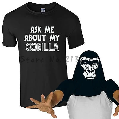 

Ask Me About My Gorilla T-Shirt Funny Retro Jungle Monkey Kids Men Cool Flip men's top tees