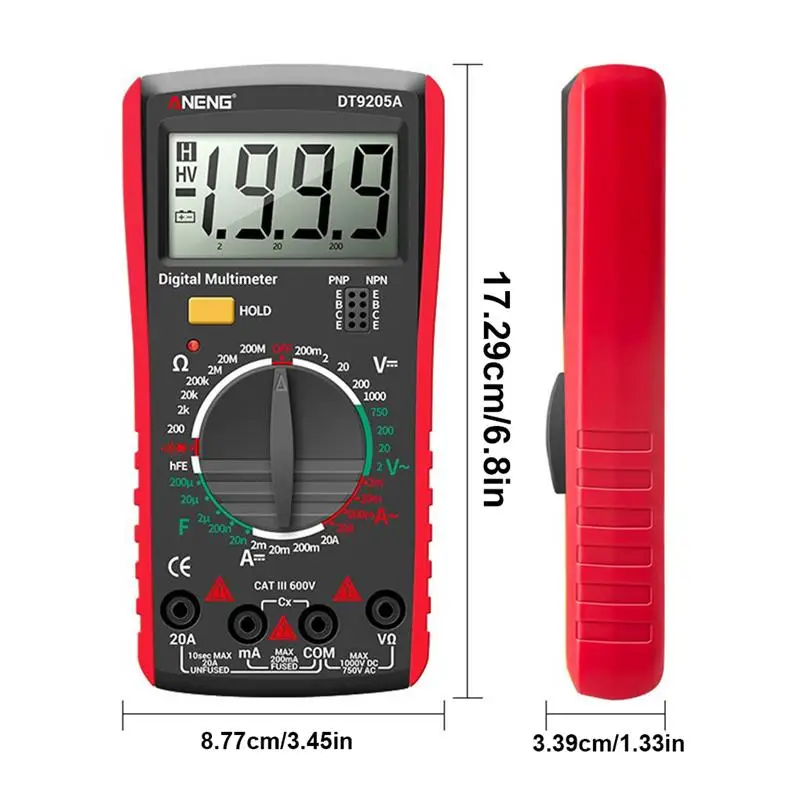 Цифровой мультиметр DT9205A тестер ручной диапазон измеритель напряжения истинный