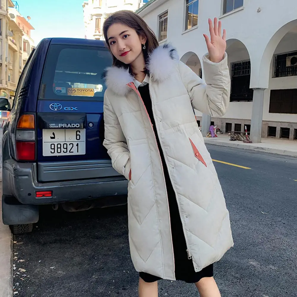2019 Новое высококачественное Женское зимнее пальто с меховым воротником Женская