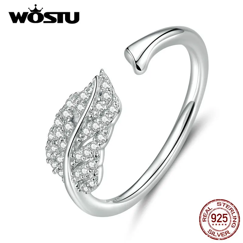 WOSTU Настоящее серебро 925 пробы перо чистое циркониевое кольцо для женщин