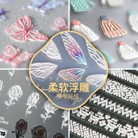 new rose butterfly nail art 3d sweater sticker 5d three dimensional embossed nail sticker art decoration ae046