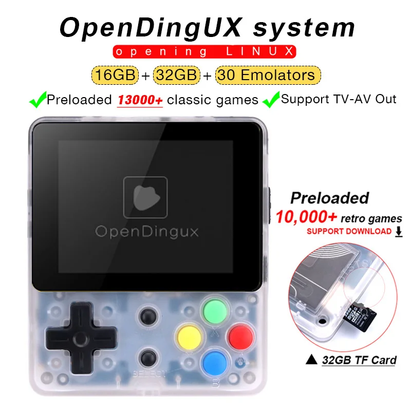 1.0white 32GB TF Новая игровая консоль LDK 2,7 дюймов LINUX RetroFW система DIY ретро игровая видео плеер 48 ГБ встроенные 10000 Ретро игры управление на 360 градусов - Цвет: 1.0white 32GB TF