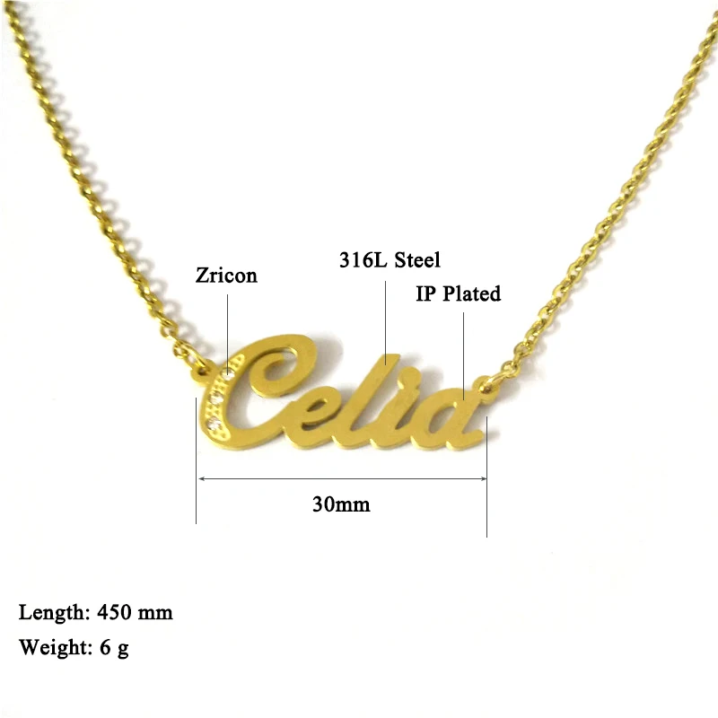 

XLNT Celia Name Necklace Personalized Name Necklace for Women Men Glossy Stainless Steel Pendant Custom Gift Casual Collar