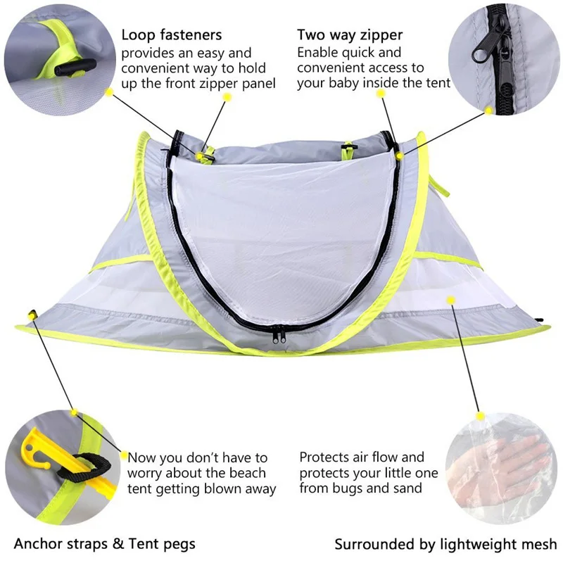 

Baby Beach Tent Baby Travel Bed Portable UV Protecting Tent for Infant Lightweight Mosquito Net ALS88