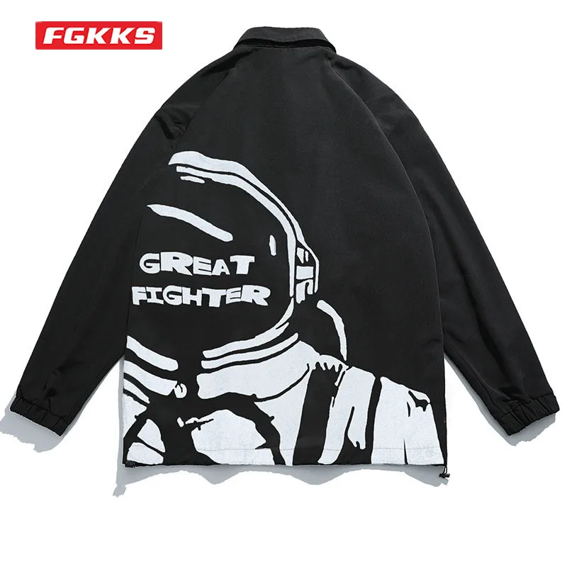 

Men's Jackets New Hong Kong Style Spring and Autumn New Fashion Streetwear Jackets Reflective Astronaut Print Jacket Men Outwear