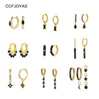CCFJOYAS 925 Стерлинговое серебро черный цвет серьги-кольца с цирконом для женщин простая Капля водыпрямоугольникмаска для глаз в форме золотые серьги