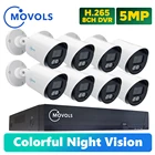 Система видеонаблюдения MOVOLS 5 МП, цветная система ночного видения, 8 каналов, H.265 + P2P, уличный видеорегистратор, водонепроницаемый комплект для домашней системы безопасности