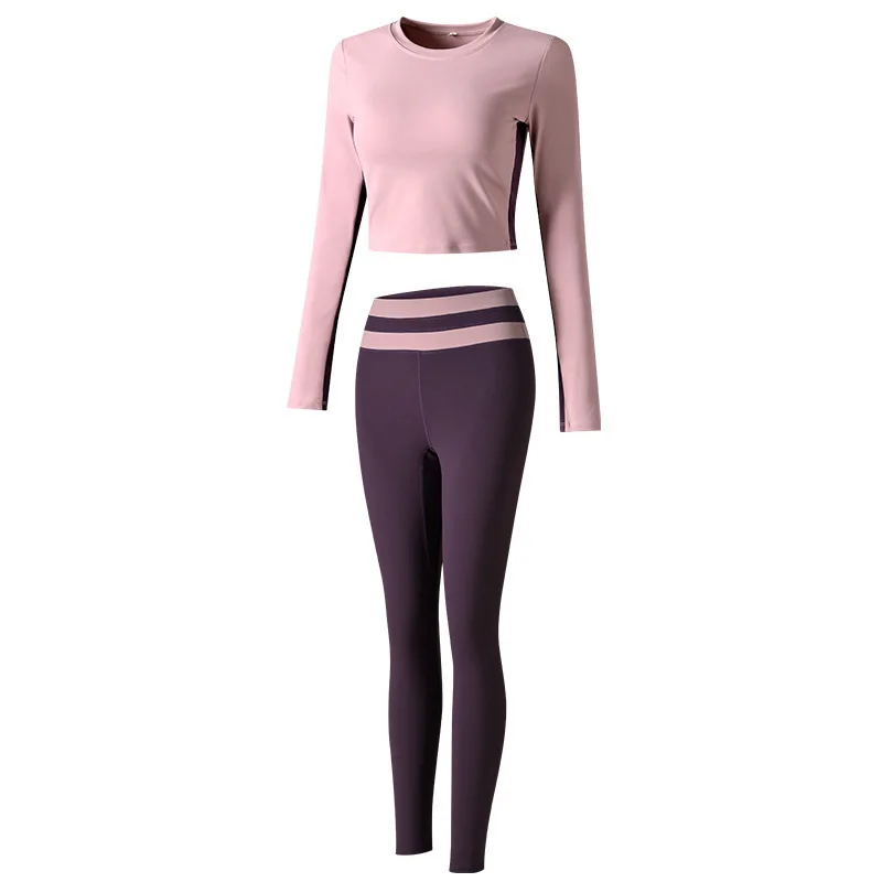 Women Fitness Clothing Yoga Set Padded Long Sleeve T-shirt Leggings 2Pcs Gym Slim Elastic Sports Suit Jogging Run Sportswear | Спорт и