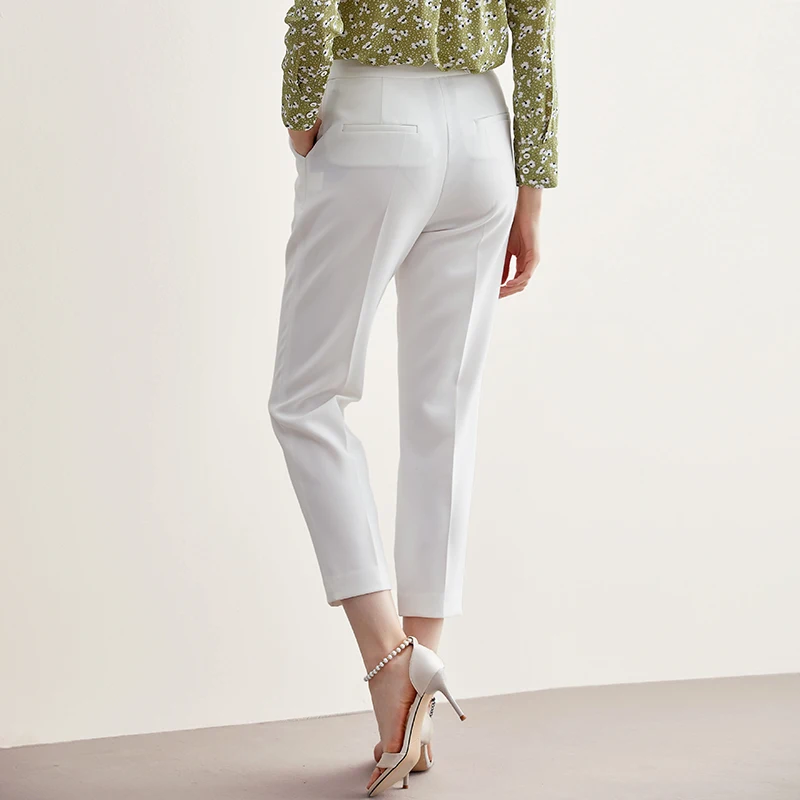 POKWAI women fashion white pants office style casual pants