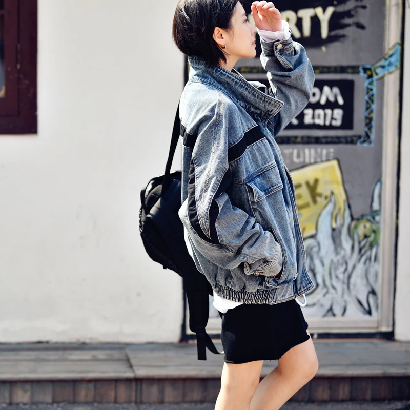 Джинсовое пальто MICOCO W9007C корейское повседневное нейтральное с большими