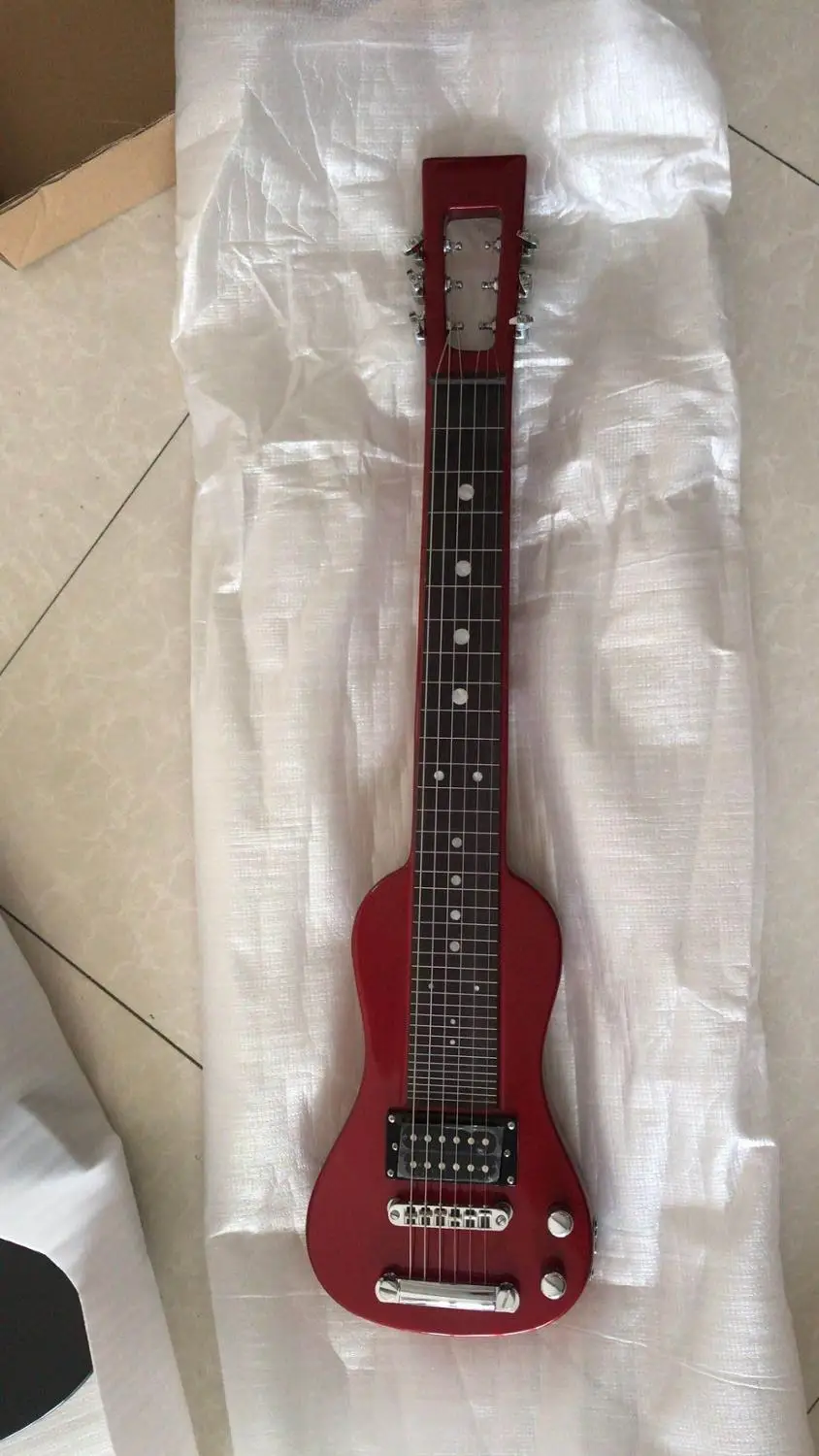 Новая мини гитара для путешествий цельный корпус через шею в красном цвете