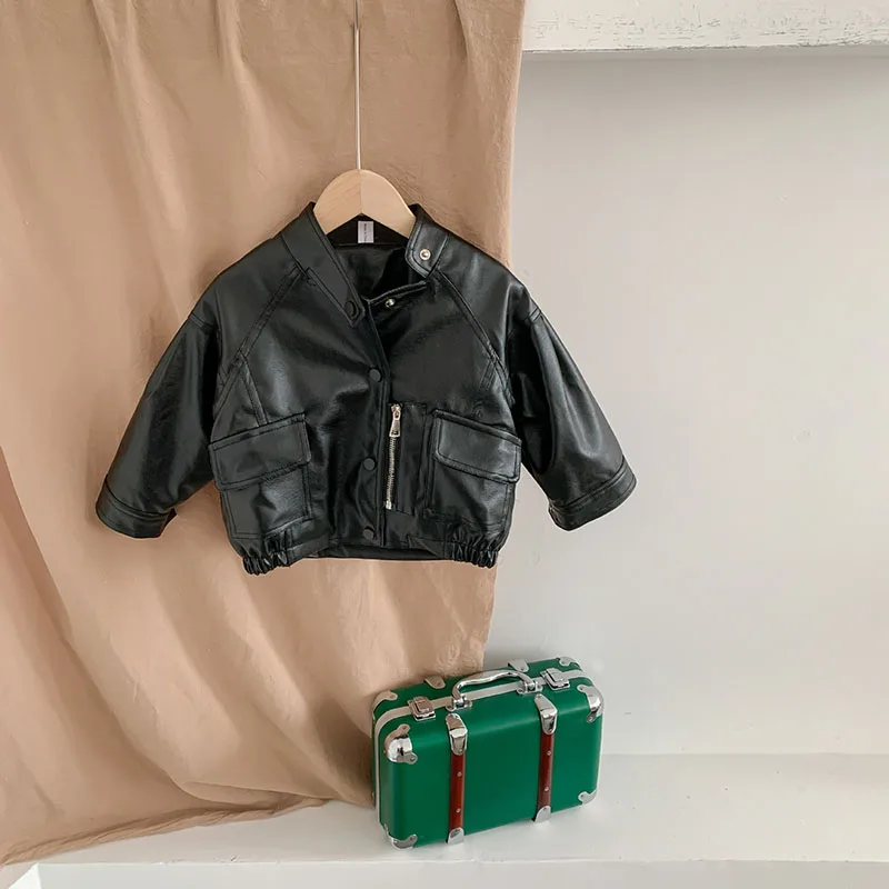 

2020 winter new style children's clothing girls' inner lining imitation fur clothing baby fashion PU leather outerwear 2-28