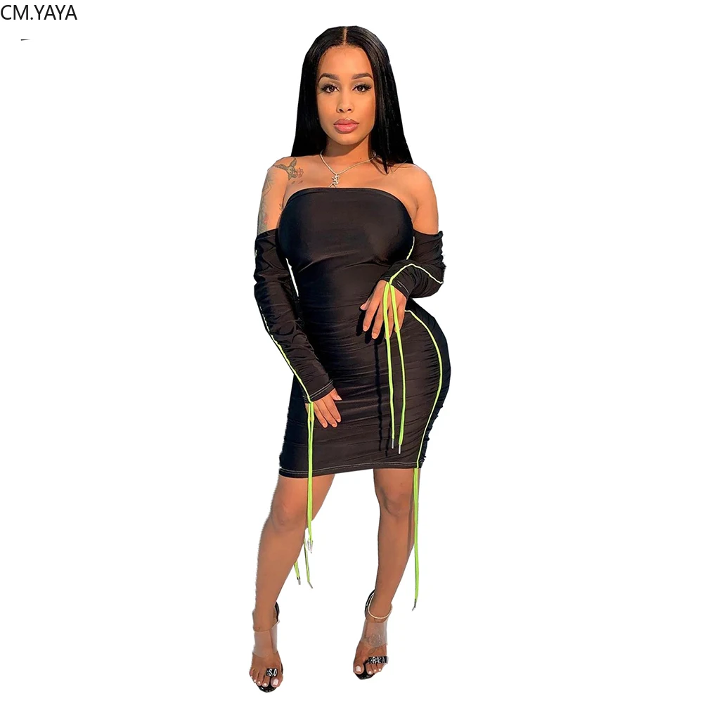 GL женское осенне-зимнее мини-платье с длинным рукавом без бретелек открытыми