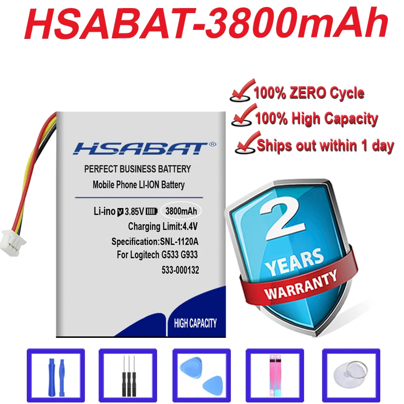 HSABAT Топ бренд 100% новый 3800mAh 533-000132 Аккумулятор для Logitech G533 G933 в наличии | Мобильные