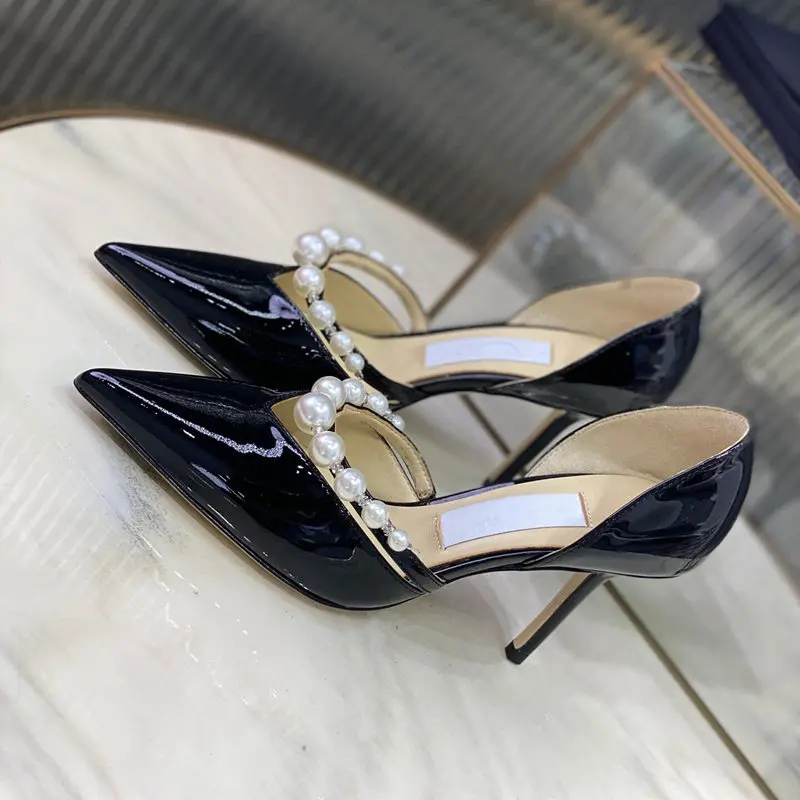 

Casual Designer Women Pumps Aurelie 85m Nude Patent leather pearls Pointy toe High heels bride wedding shoes