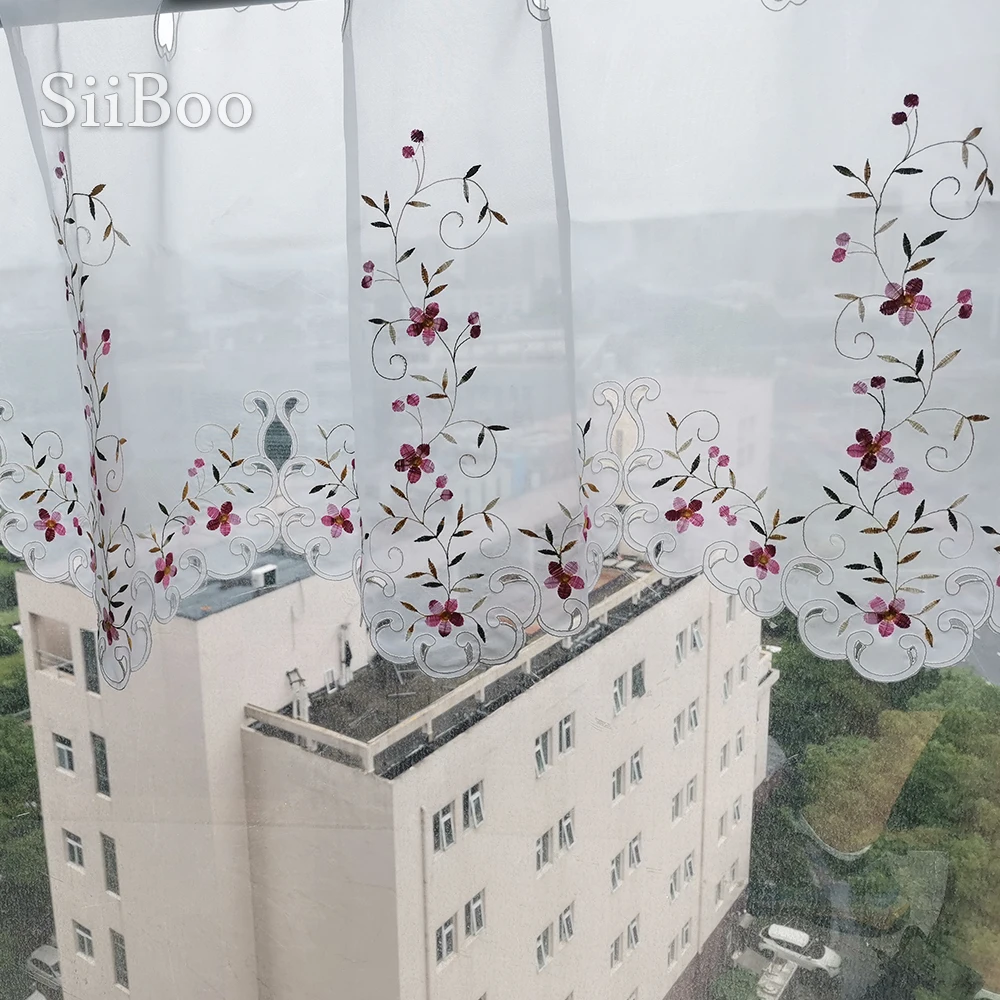 Фото Корейский пасторальный стиль кремово-белый Цветочный вышитый кружевной полузанавес эркерная занавеска для кухни/кофе гардинен SP6060 №3