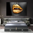 Картина на холсте с изображением сексуальной женщины, черные, Золотые губы, плакаты с изображением рта, настенные картины для гостиной, домашний декор, Серебряные Губы