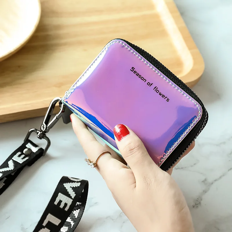 

Fashion Small Wallet Women Short Wristlet Thin Purses Ladies Money Bag Korean Female Holographic Wallet 2021 Walet Slim Vallet