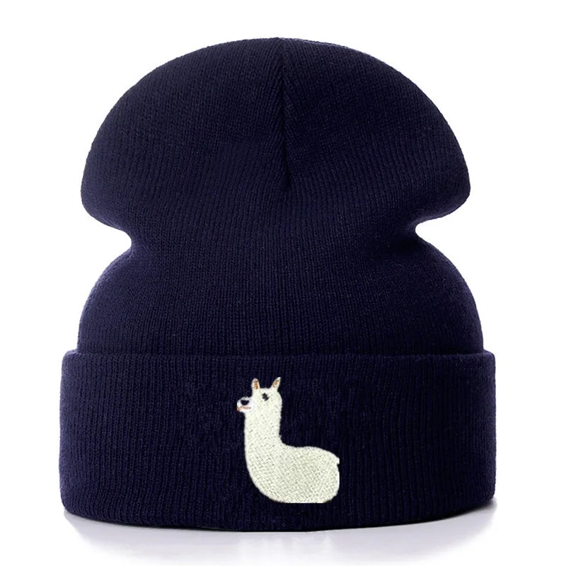 Милая хлопковая Шапка бини с вышивкой Альпака для мужчин и женщин вязаная зимняя