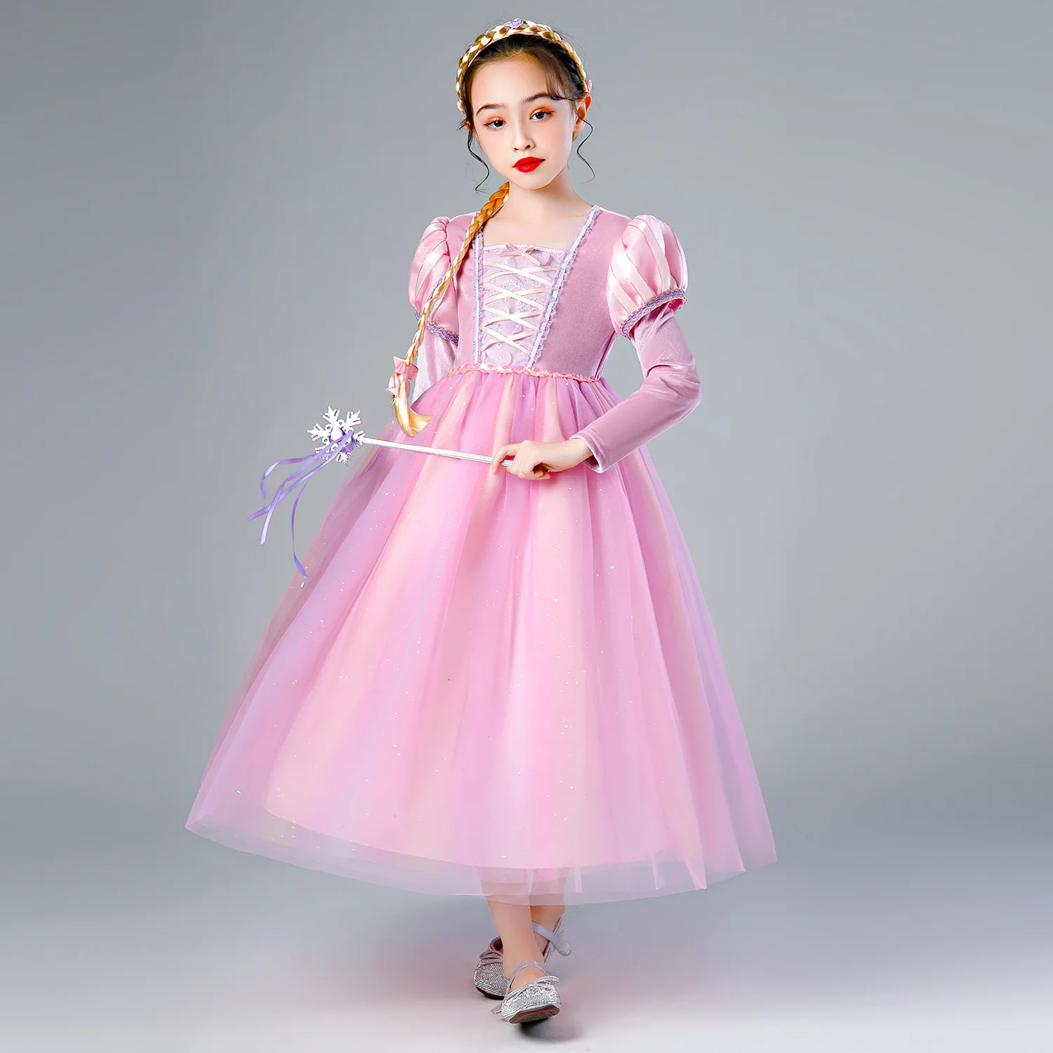 

Christmas Sophia Princess Birthday Dress Performance Pink Long Sleeves Fluffy Mesh Skirt Aisha Cosplay Costume for Halloween