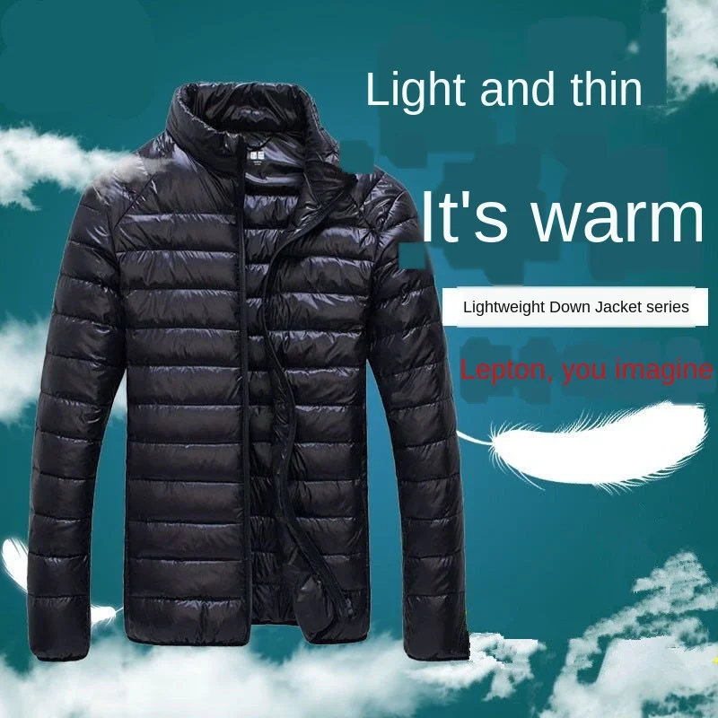 Autumn Winter Down Jacket Men Casual Stand Collar Ultra Light Parka Coat Portable Outwear Windproof White Duck Down Jacket 4XL