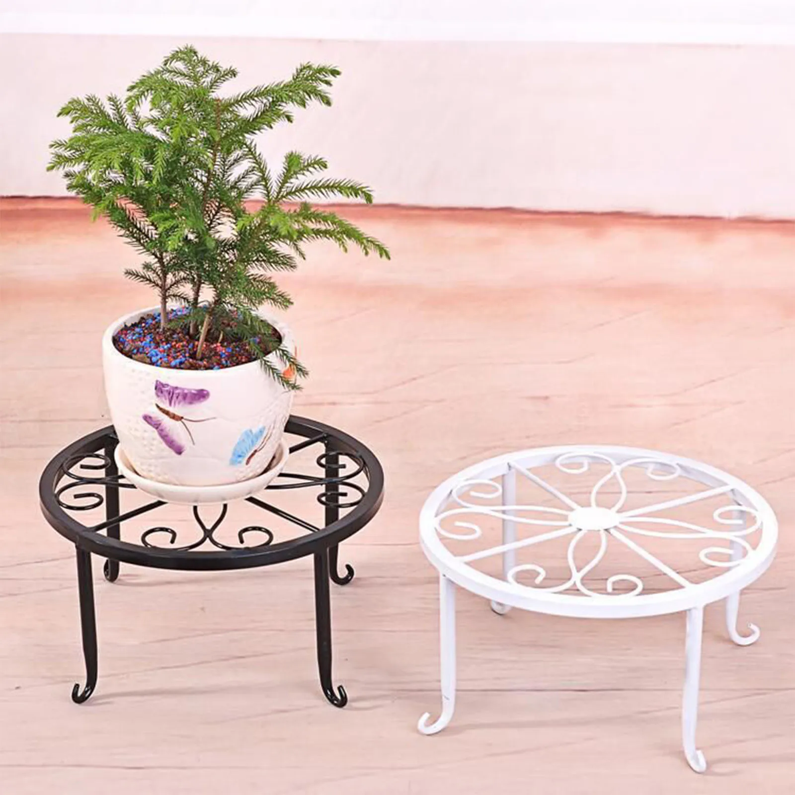 

1Pc Flowers Plants Rack Floor Single Basin Bonsai Iron Art Indoor Balcony Decorative Stand Desktop Flower Pot Rack Garden Decor