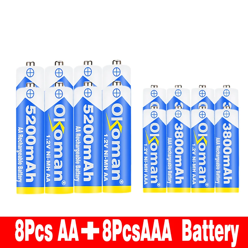 Красный 1,2 v Ni-MH 5200mAh AA Аккумуляторная батарея перезаряжаемая и AAA 3800mAh аккумуляторная батарея для фонарей, пультов дистанционного управления, батарейка для игрушек - Цвет: Красный