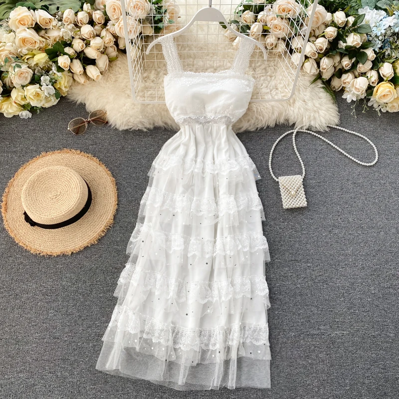 Кружевное платье GLAUKE 2020 белый женский летний сарафан с оборками и открытой