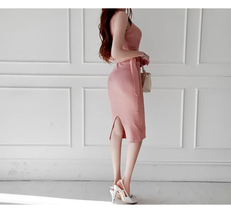 Женское трикотажное платье-карандаш без рукавов Элегантное однобортное