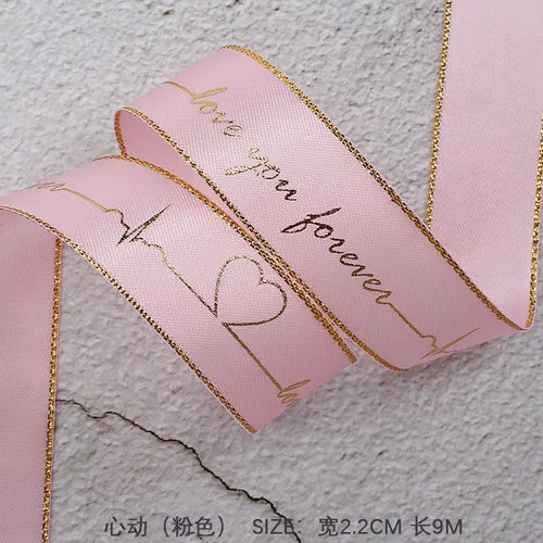 2.2cm pink01 Белая лента для горячего тиснения из серебряной фольги с принтом в виде корсажной ленты, подарочная упаковка, свадебные аксессуары, ручная работа, галстук, цветочный галстук, материал - Цвет: 2.2cm pink01