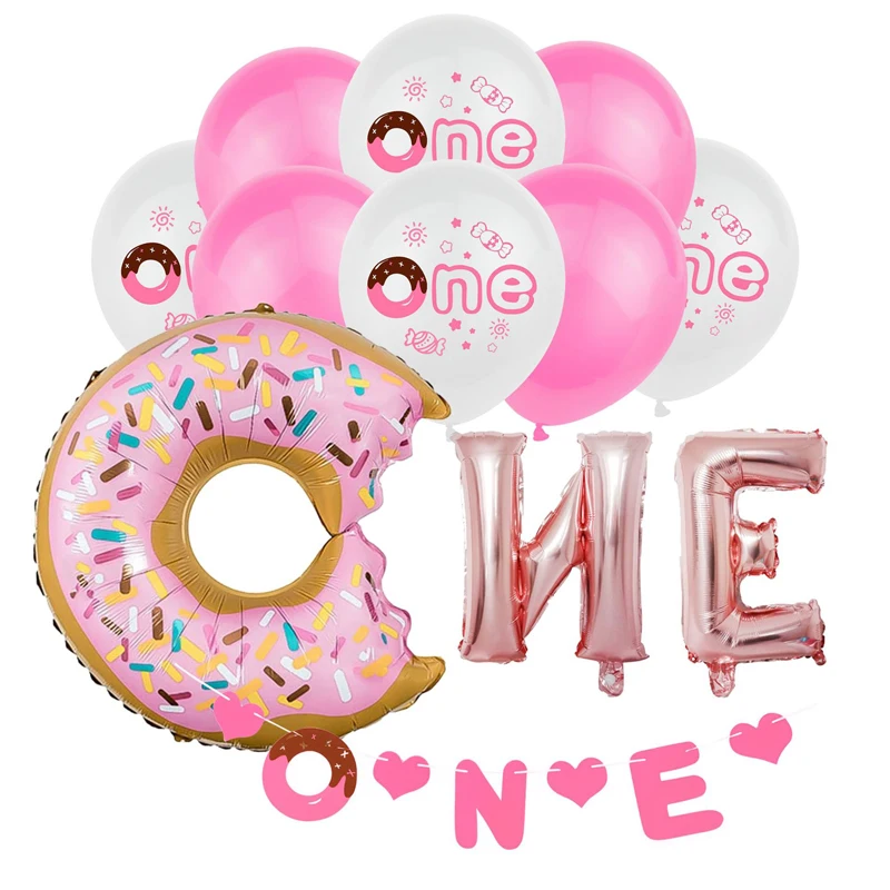 12 шт./компл. DIY мультяшный пончик с первого дня рождения 1 год воздушный шар баннер