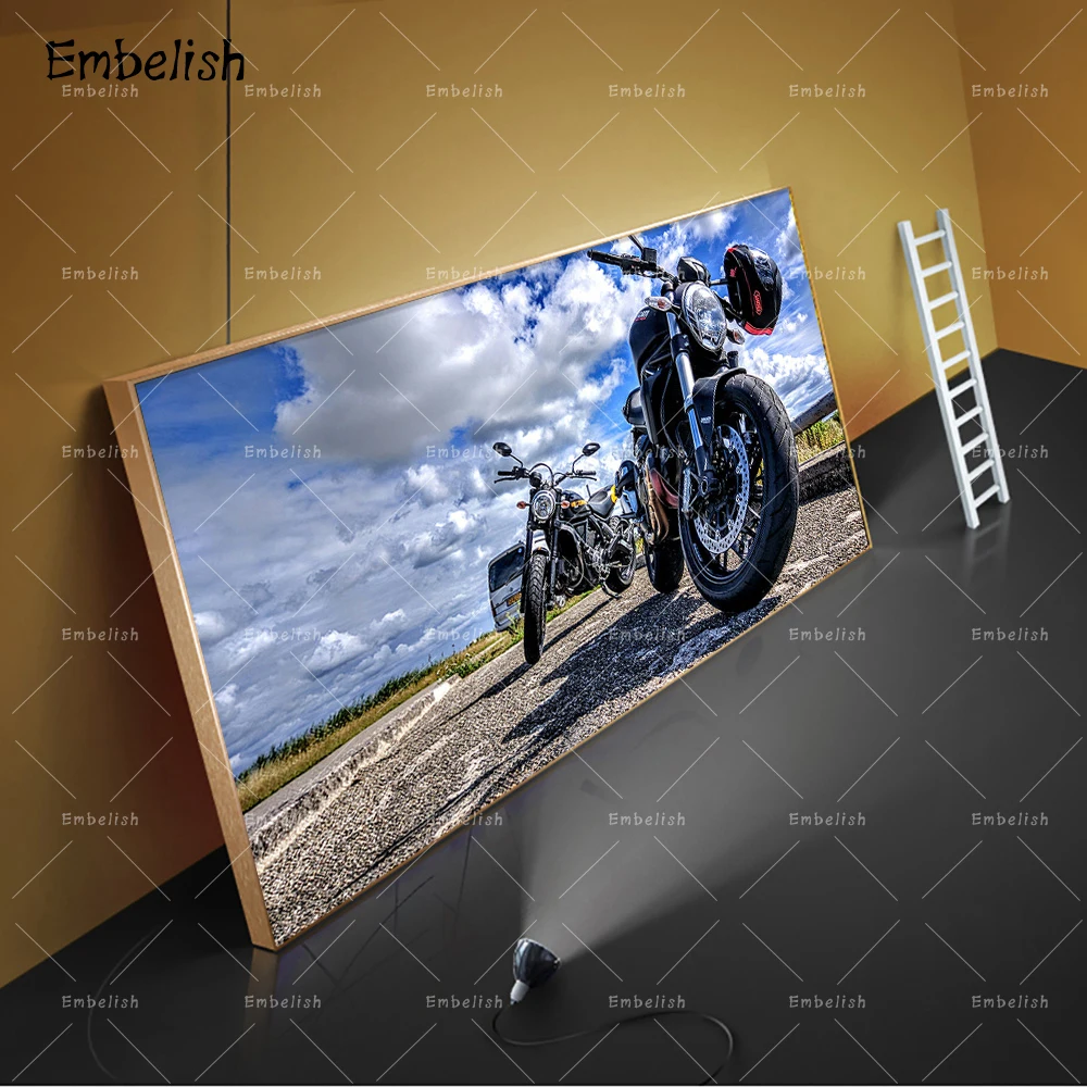 

Embelish 1 Pieces Motorcycle And Blue Sky Landscape Wall Pictures For Living Room Home Decor Framed Posters HD Canvas Paintings