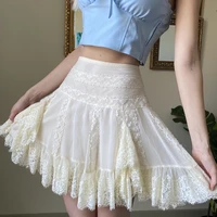 y2k white lace ruffles pleated skirts preppy style sweet girl kawaii mini skirts korean retro women party cosplay sweetwear