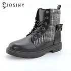 Женские зимние ботинки JOSINY, женские ботильоны в клетку из искусственной кожи, черные ботинки с круглым носком, женская обувь на платформе и каблуке