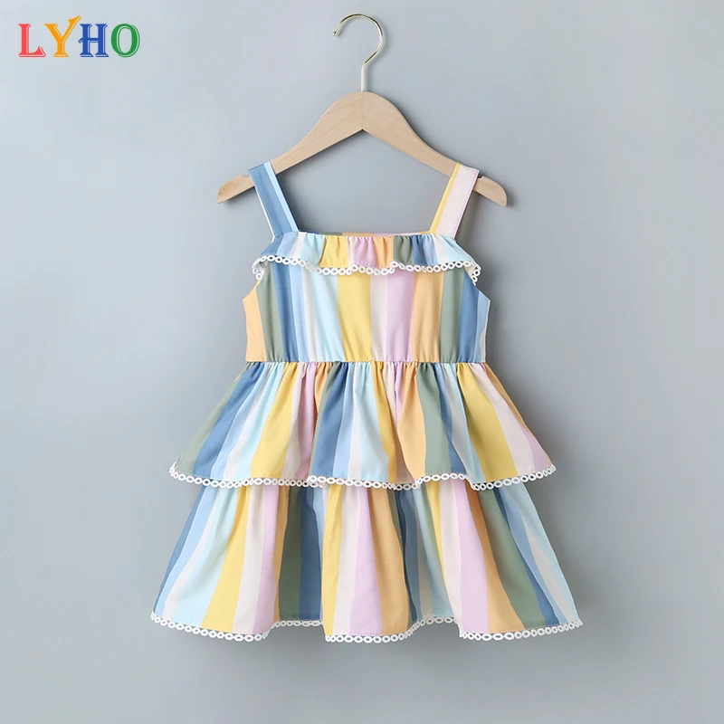 

Toddler Girls Dress Kids Clothes 2021 Summer Color Stripes Suspender Skirt Little Girl Babies Clothing Princess Dress Outfits
